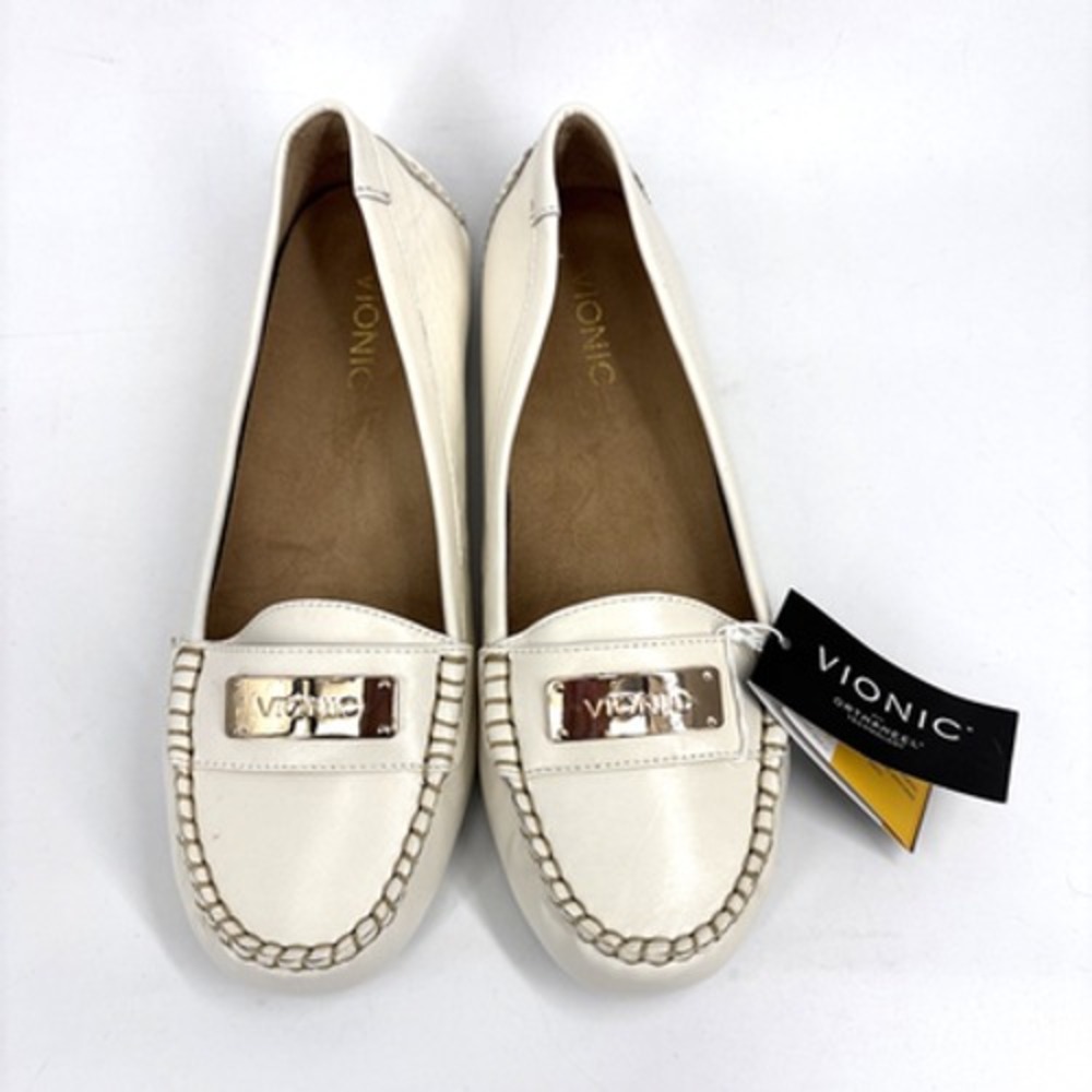 VIONIC Driving Moc Womens 9.5 SYDNEY Off White Loafer Classic Nautical EU 40.5